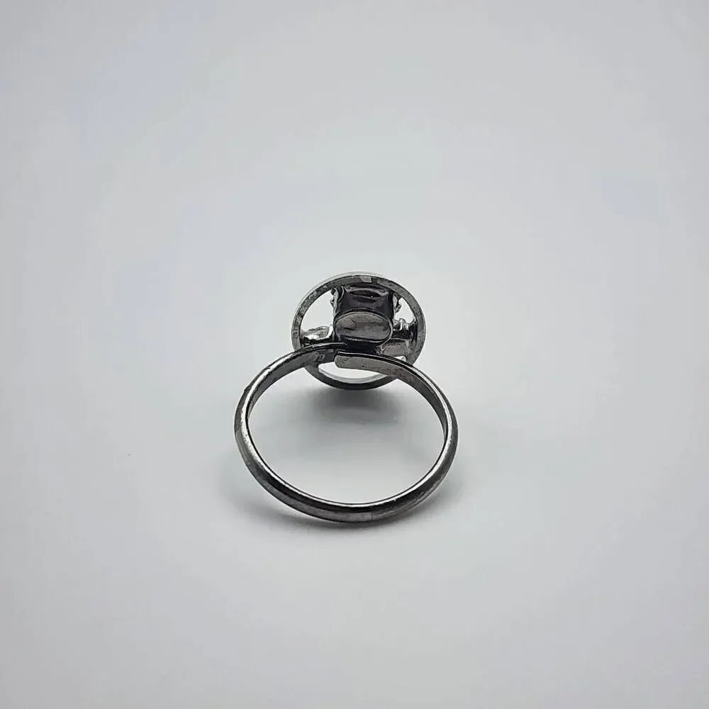 Vintage Ram-Zor Turquoise Rhinestone Silver Tone Adjustable Ring